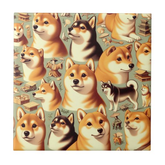  Shiba Inu naadloos patroon Tegeltje (Voorkant)