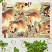 Shiba Inu naadloos patroon Theedoek (Gevouwen)