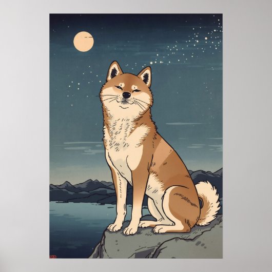 Shiba Inu Nachtelijke Hemel Poster (Voorkant)