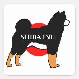 shiba inu name silhouette op Japanse vlag zwart en Vierkante Sticker