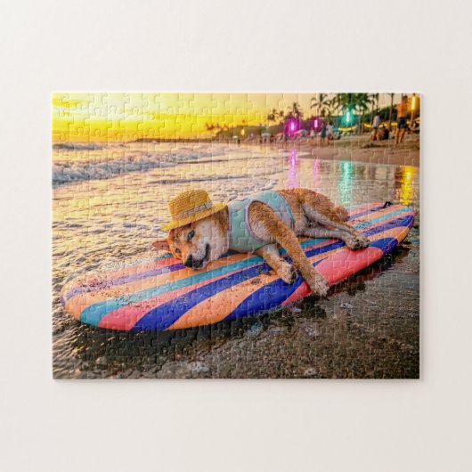 Shiba Inu ontspant op Sunset Surfboard Legpuzzel (Horizontaal)