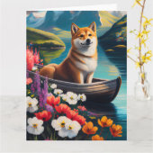 Shiba Inu op een peddel: Een Schilderachtig avontu Kaart (Gele Bloem)