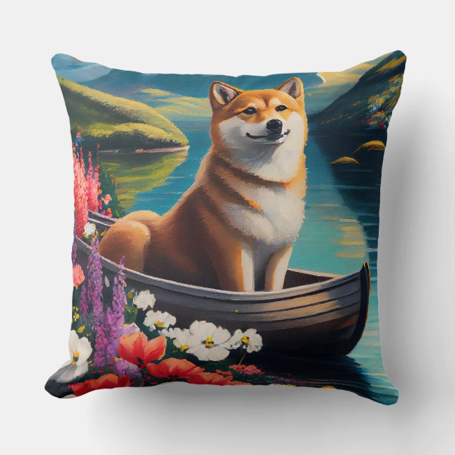 Shiba Inu op een peddel: Een Schilderachtig avontu Kussen (Voorkant)