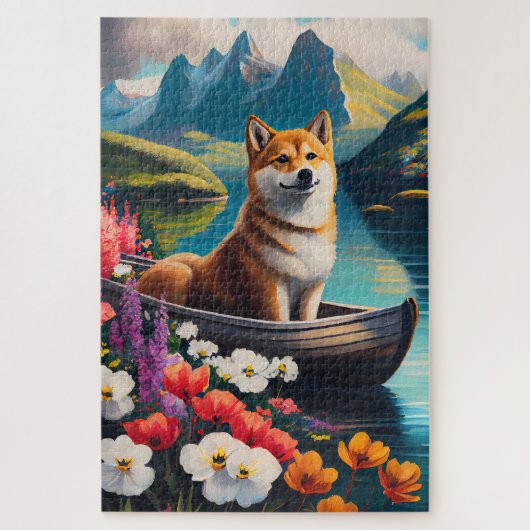 Shiba Inu op een peddel: Een Schilderachtig avontu Legpuzzel (Verticaal)
