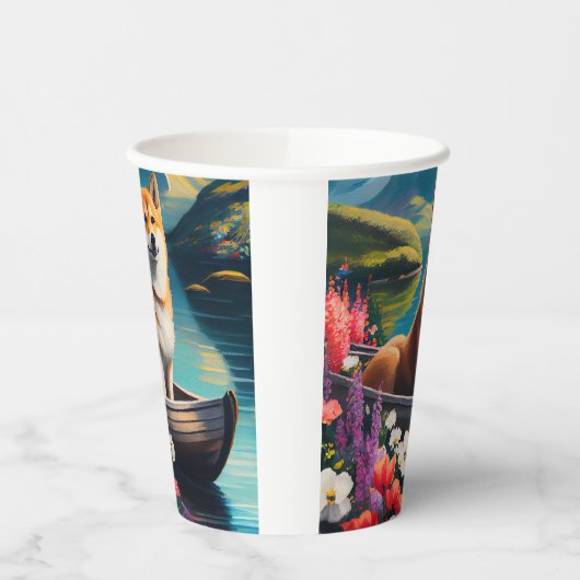 Shiba Inu op een peddel: Een Schilderachtig avontu Papieren Bekers (Links)