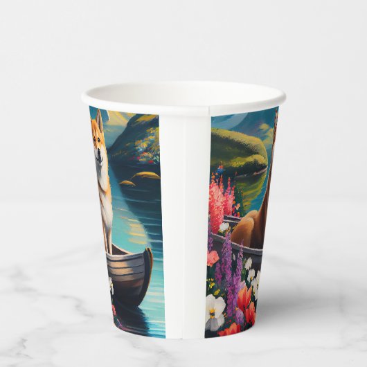 Shiba Inu op een peddel: Een Schilderachtig avontu Papieren Bekers (Rechts)