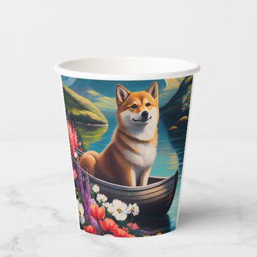 Shiba Inu op een peddel: Een Schilderachtig avontu Papieren Bekers (Voorkant)