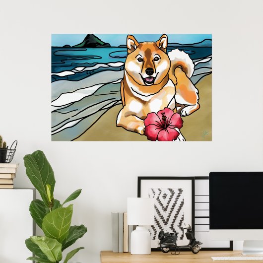 Shiba Inu op het Chinese Pet, Hawaii Poster (Thuiskantoor)