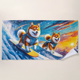 Shiba Inu op snowboards ontwerp van Rich AMeN Gill Strandlaken