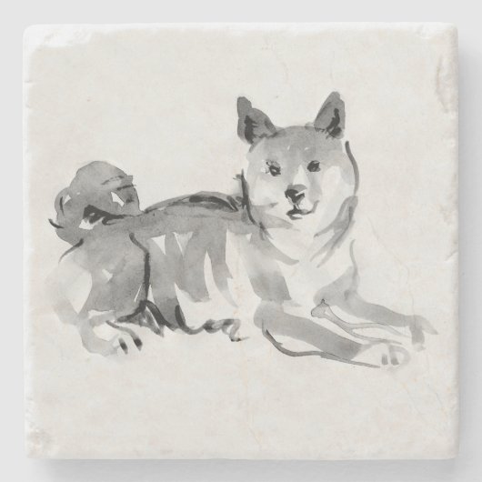 Shiba Inu Original Painting 2 Dog Year 2018 Stone Stenen Onderzetter (Voorkant)