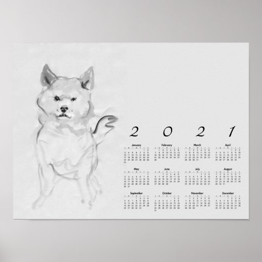 Shiba Inu Original Painting 4 Calendar Poster 2021 (Voorkant)