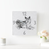 Shiba Inu Original Painting Dog Year Birthday WC2 Vierkante Klok (Huis)