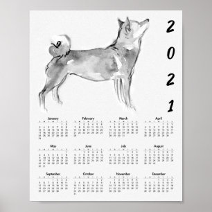 Shiba Inu Originele Schilderij 1 Kalenderposter 20 Poster