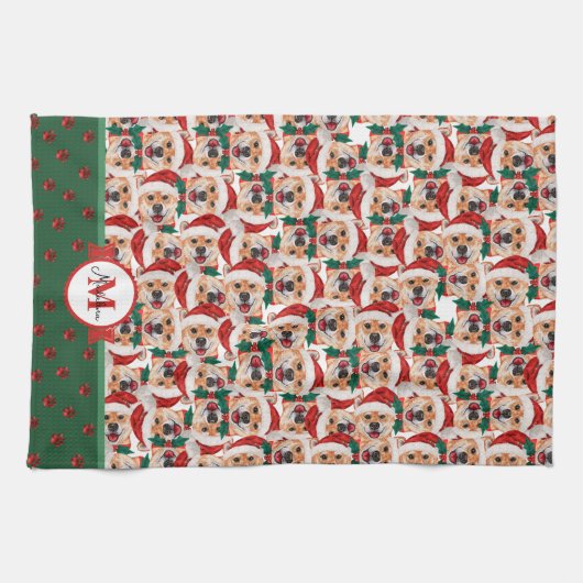 Shiba Inu Pattern Monogram kersthond Theedoek (Horizontaal)