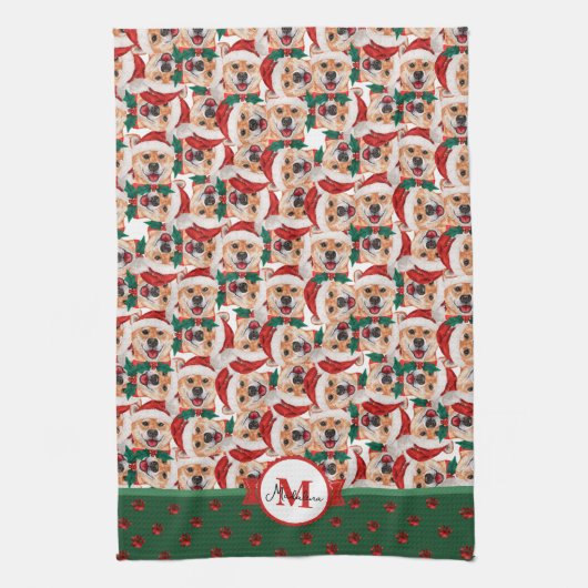 Shiba Inu Pattern Monogram kersthond Theedoek (Verticaal)