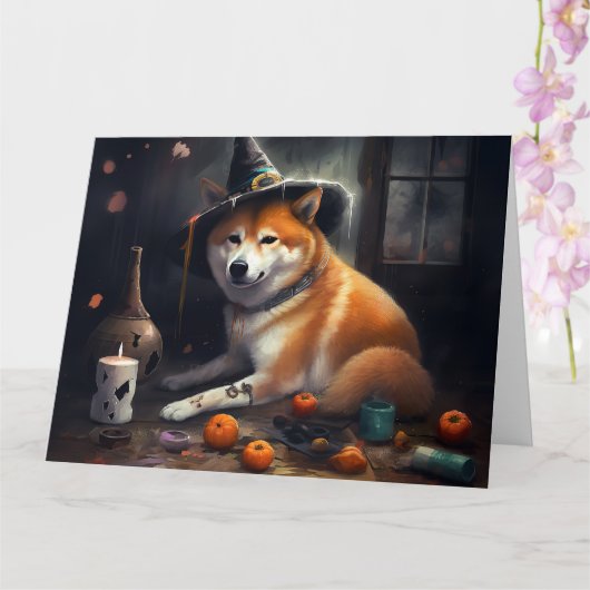 Shiba Inu pompoenen Halloween eng Kaart (Orchidee)