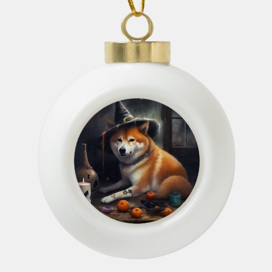 Shiba Inu pompoenen Halloween eng Keramische Bal Ornament (Voorkant)