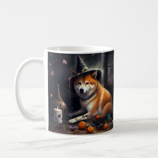 Shiba Inu pompoenen Halloween eng Koffiemok (Links)