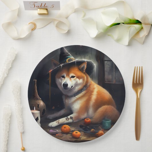Shiba Inu pompoenen Halloween eng Papieren Bordje (Huwelijk)