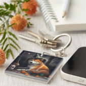 Shiba Inu pompoenen Halloween eng Sleutelhanger (Voorkant Rechts)