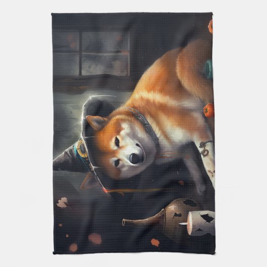 Shiba Inu pompoenen Halloween eng Theedoek (Verticaal)