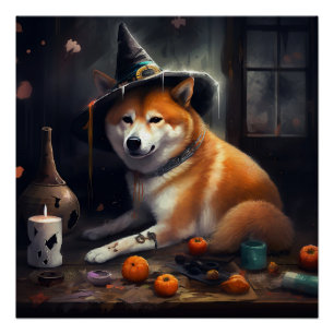 Shiba Inu Pompoenen Halloween Griezelen Perfect Poster