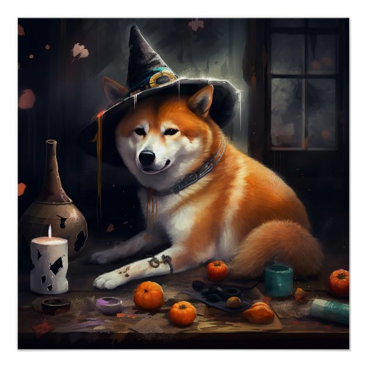 Shiba Inu Pompoenen Halloween Griezelen Perfect Poster (Voorkant)