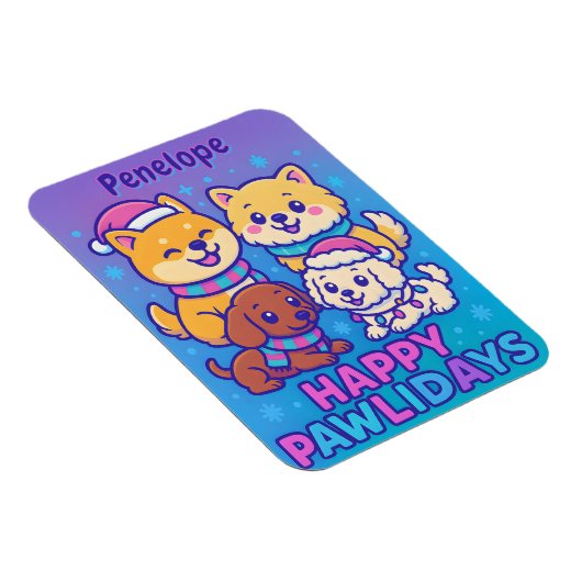 Shiba Inu Poodle Christmas Dogs Blue Purple Puppy Magneet (Rechterzijde)