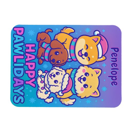 Shiba Inu Poodle Christmas Dogs Blue Purple Puppy Magneet (Horizontaal)