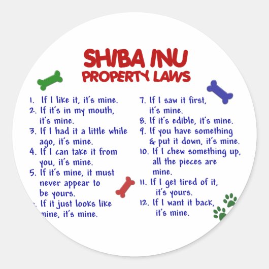 SHIBA INU Property Laws 2 Ronde Sticker (Voorkant)