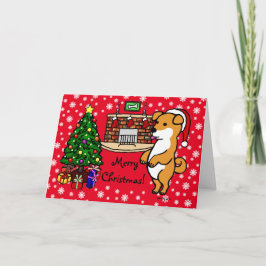Shiba Inu Puppy Christmas Santa Red Feestdagen Kaart