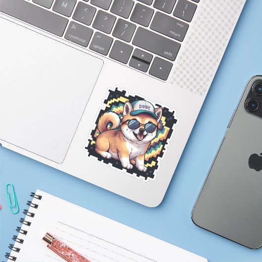 Shiba Inu Puppy Dog Sticker (Laptop met iPhone)