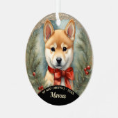 Shiba Inu Puppy Eerste Kerstmis Ornament (Voorkant links)