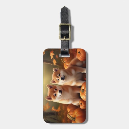 Shiba Inu Puppy Herfst Delight Pompoen Bagagelabel (Voorkant verticaal)