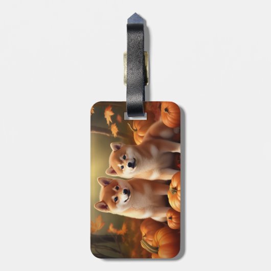 Shiba Inu Puppy Herfst Delight Pompoen Bagagelabel (Achterkant verticaal)