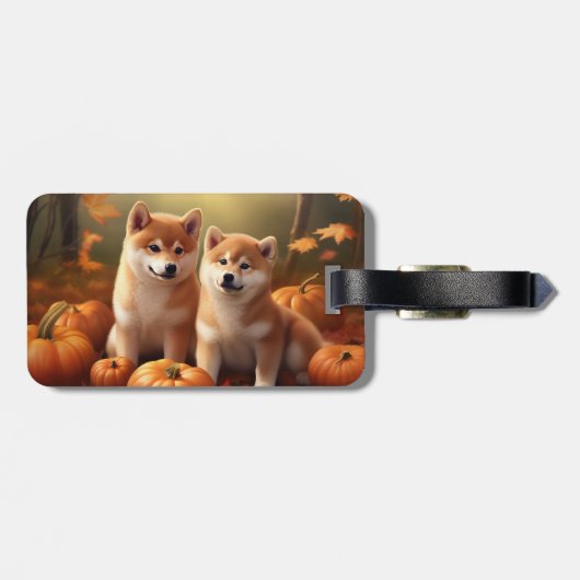 Shiba Inu Puppy Herfst Delight Pompoen Bagagelabel (Achterkant horizontaal)