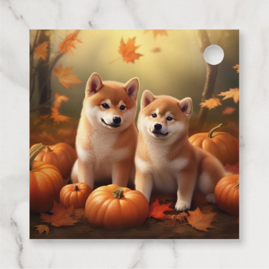 Shiba Inu Puppy Herfst Delight Pompoen Bedankjes Labels (Achterkant)
