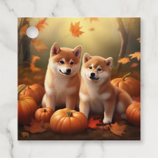 Shiba Inu Puppy Herfst Delight Pompoen Bedankjes Labels (Voorkant)