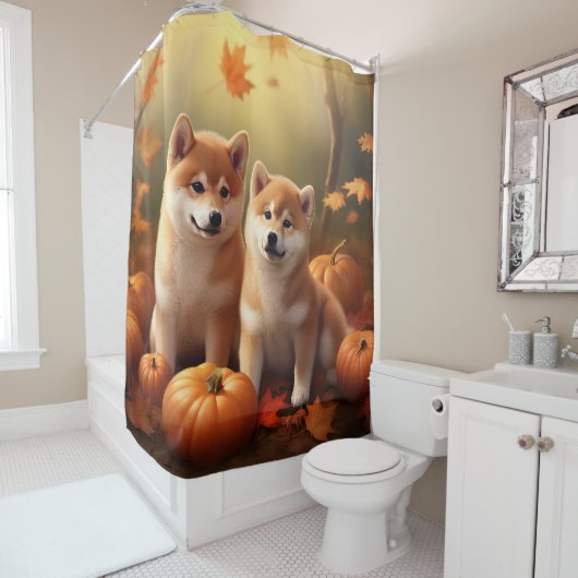 Shiba Inu Puppy Herfst Delight Pompoen Douchegordijn (In situ)