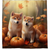 Shiba Inu Puppy Herfst Delight Pompoen Douchegordijn (Voorkant)