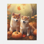 Shiba Inu Puppy Herfst Delight Pompoen Fleece Deken (Voorkant)