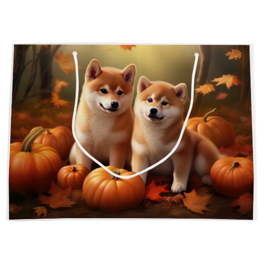 Shiba Inu Puppy Herfst Delight Pompoen Groot Cadeauzakje (Voorkant)