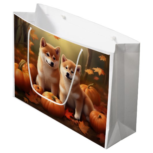 Shiba Inu Puppy Herfst Delight Pompoen Groot Cadeauzakje (Voorkant Gekanteld)
