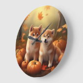 Shiba Inu Puppy Herfst Delight Pompoen Grote Klok (Hoek)