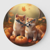 Shiba Inu Puppy Herfst Delight Pompoen Grote Klok (Voorkant)