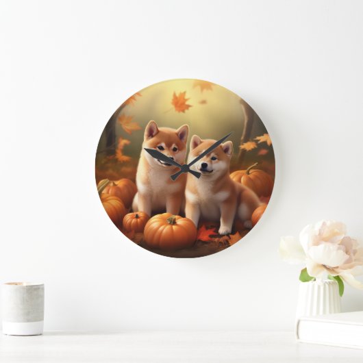 Shiba Inu Puppy Herfst Delight Pompoen Grote Klok (Huis)