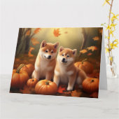 Shiba Inu Puppy Herfst Delight Pompoen Kaart (Gele Bloem)