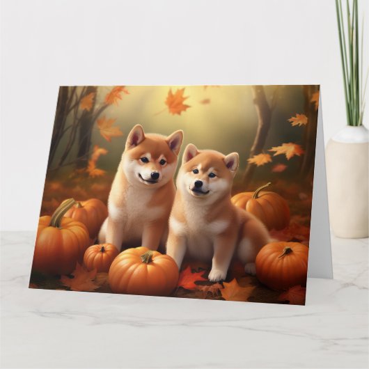 Shiba Inu Puppy Herfst Delight Pompoen Kaart (Voorkant)