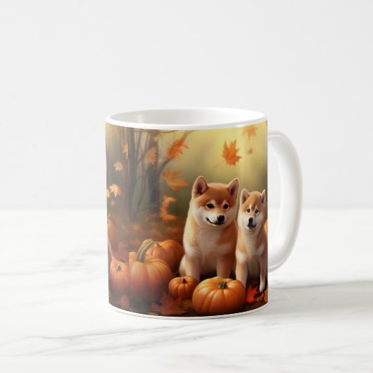 Shiba Inu Puppy Herfst Delight Pompoen Koffiemok (Voorkant rechts)