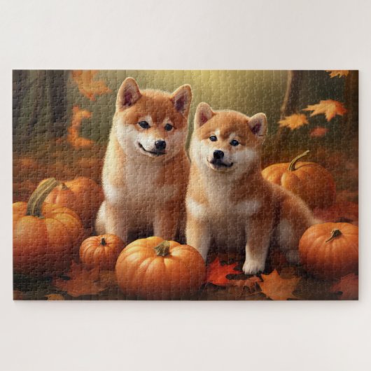 Shiba Inu Puppy Herfst Delight Pompoen Legpuzzel (Horizontaal)